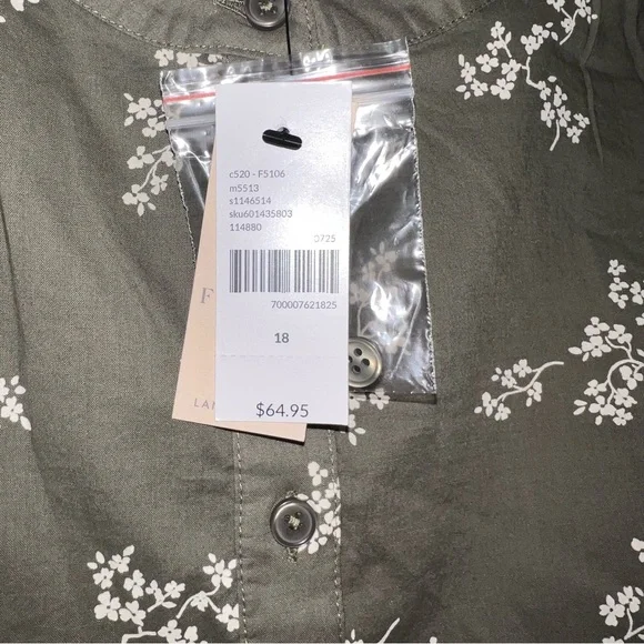 Lane Bryant Size 18 NWT Olive Green Floral Button Front Blouse - Picture 9 of 9